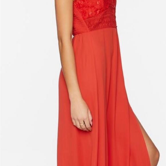 5/$10 Red Lace Slit Midi Dress - Picture 2 of 8